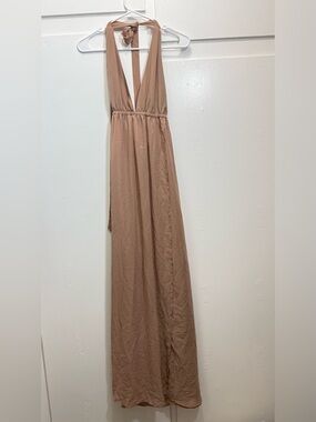 Myra swim Halter V-Neck Maxi Dress in Nude Tan